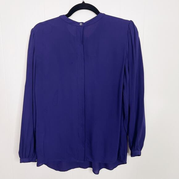 Halston Heritage Silk Button Back Long Sleeve Blouse Top Purple Size 4 Crew Neck - Picture 5 of 11